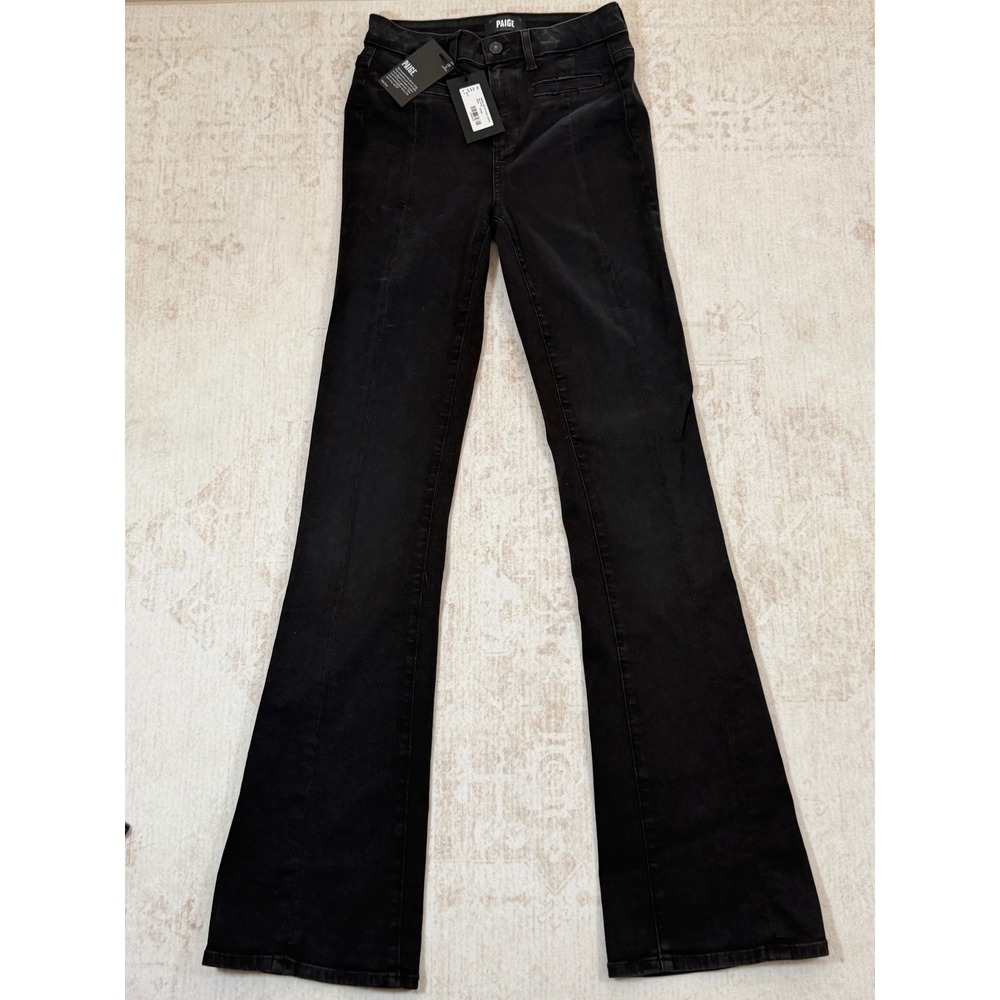 PAIGE High Rise Laurel Canyon Bootcut Jeans Slater Black Welt Pockets 26 NEW